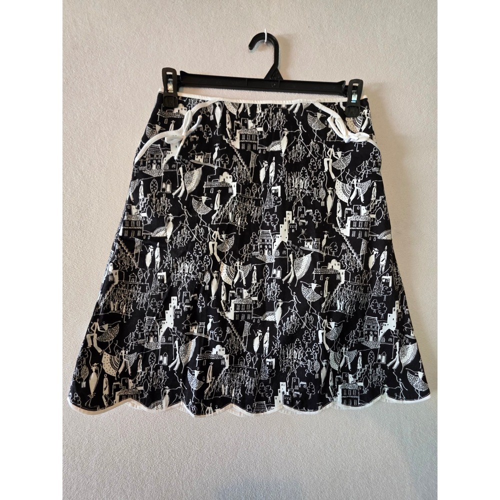 Grace Dane Lewis Petite Skirt 8P Black White Novelty Print Scalloped Hem Japan